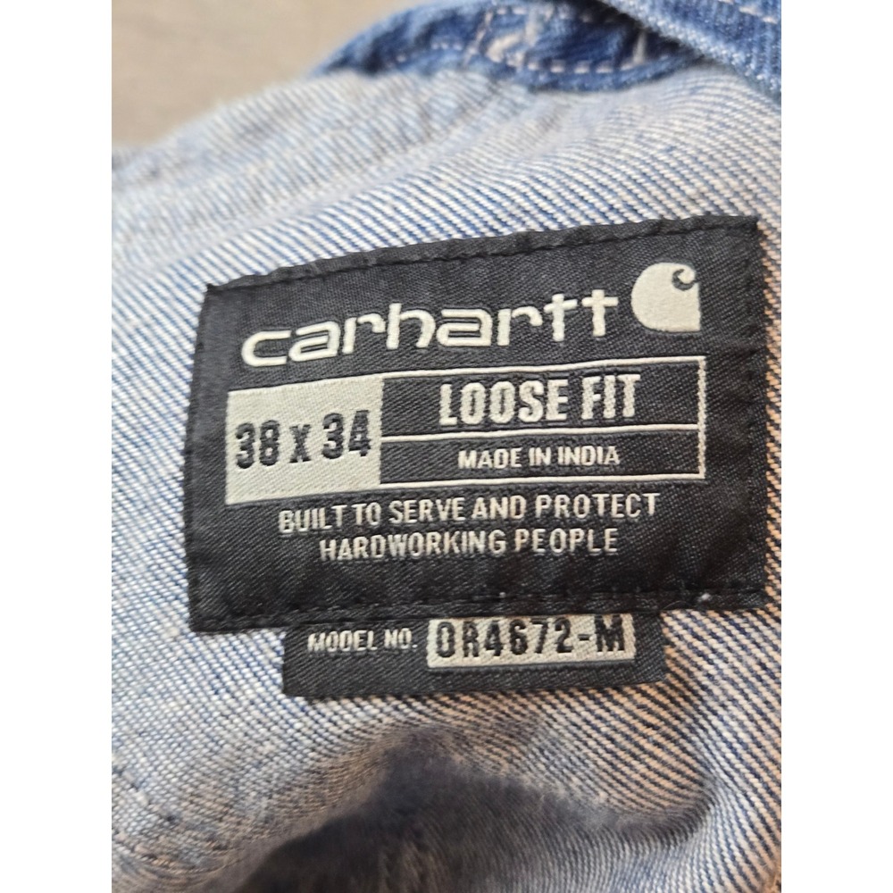 Carhartt Loose Fit Denim Bib Overalls Mens 38x34 Blue OR4672-M Workwear Rugged - Picture 4 of 15